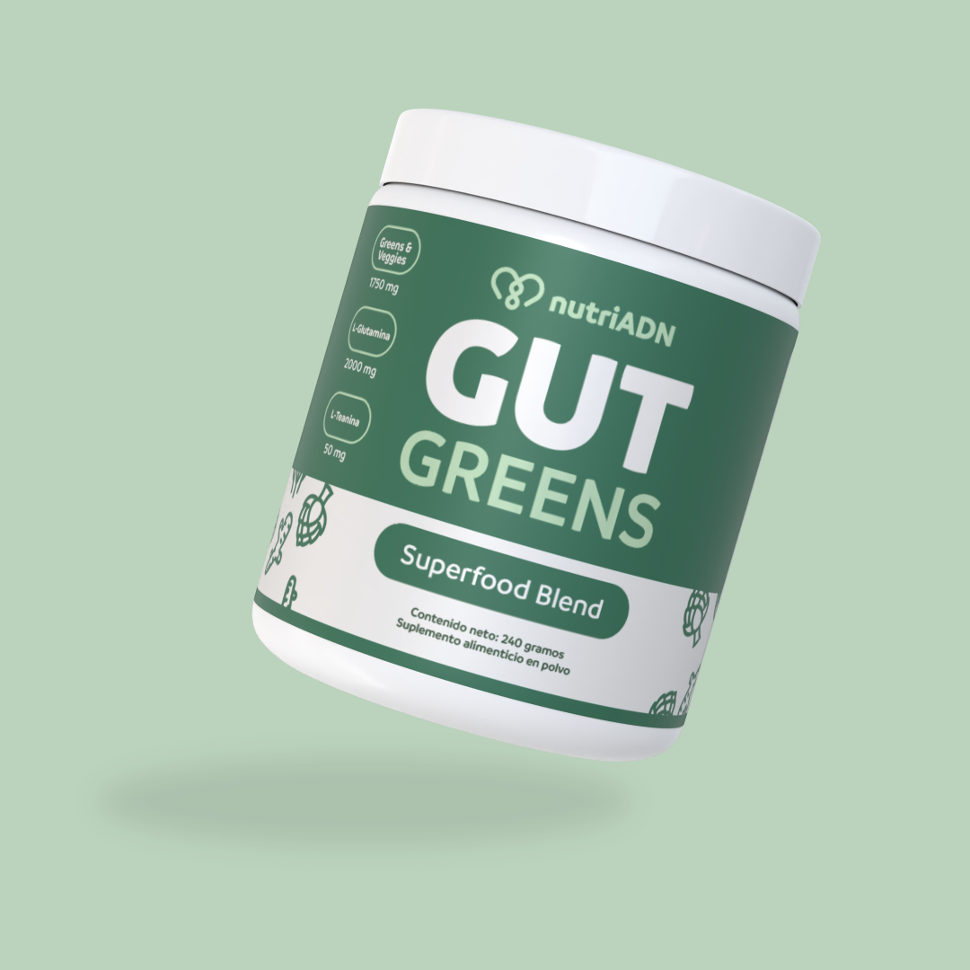 Gut Greens con Glutamina, Enzimas Digestivas, Cúrcuma, Jengibre y Superverdes – Digestión y Energía