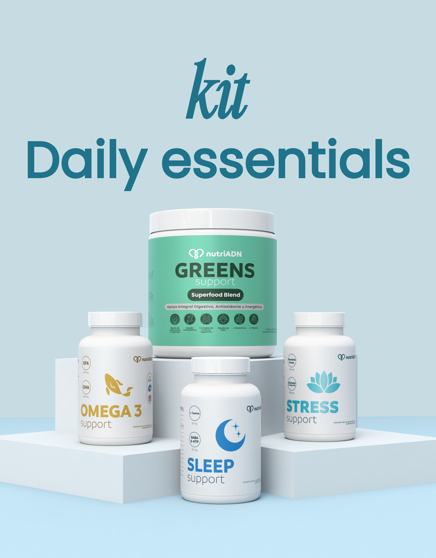 Daily Essentials - Stress Support | Omega 3 Support | Greens Support
